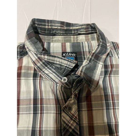 Kuhl Mens XL Gray Plaid Button Up Short Sleeve Shirt Outdoors Suncel - Picture 3 of 10